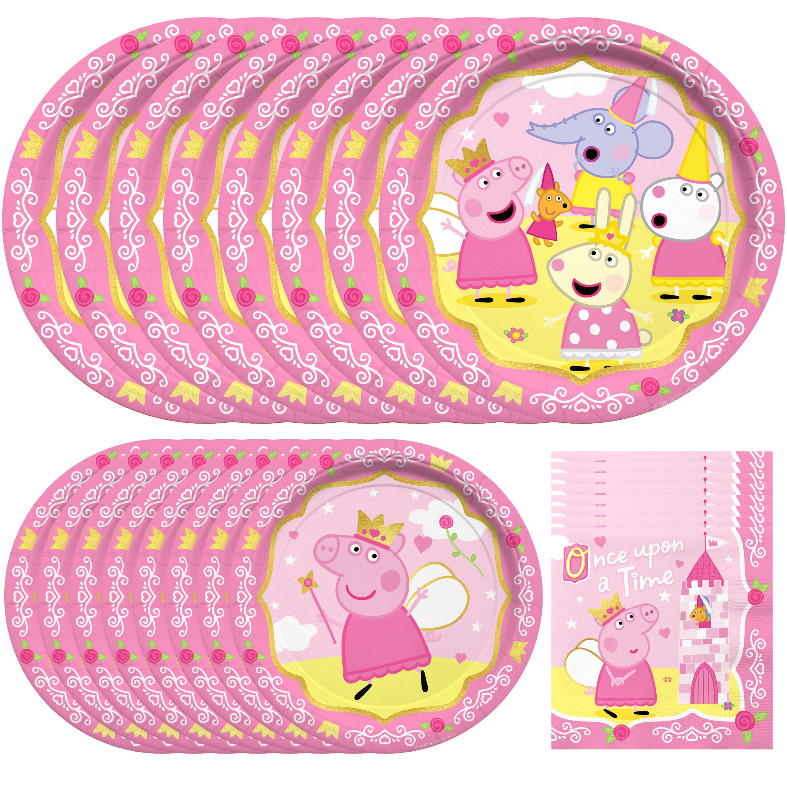 Treasures Gifted Officially Licensed Princess Peppa Pig Birthday Decorations - Serves 24 Guests - Dinnerware Starter Set - Peppa Pig Party Supplies -