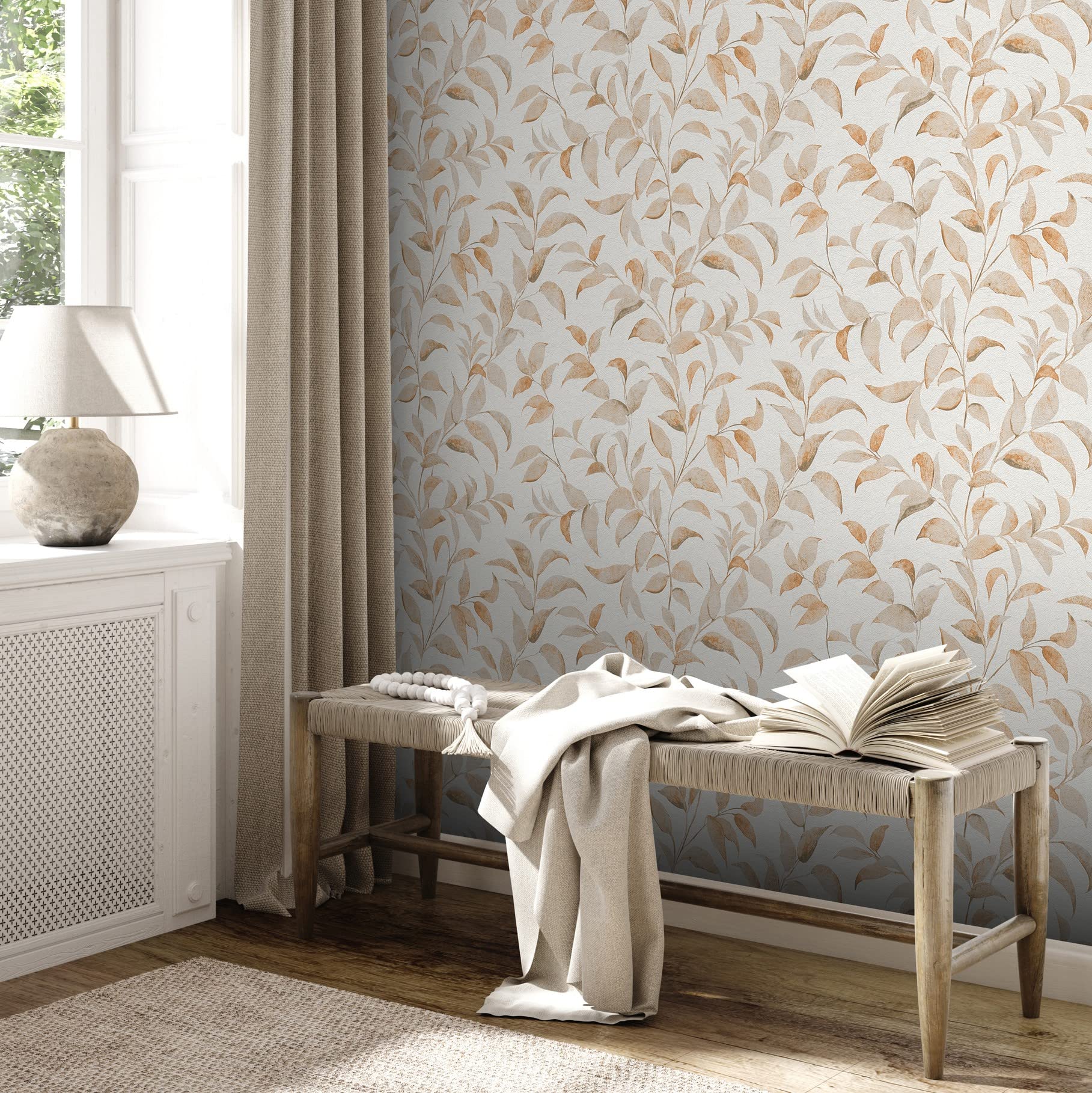 Papier peint intissé haut de gamme Livingwalls Premium Wall 2 motif végétal orange