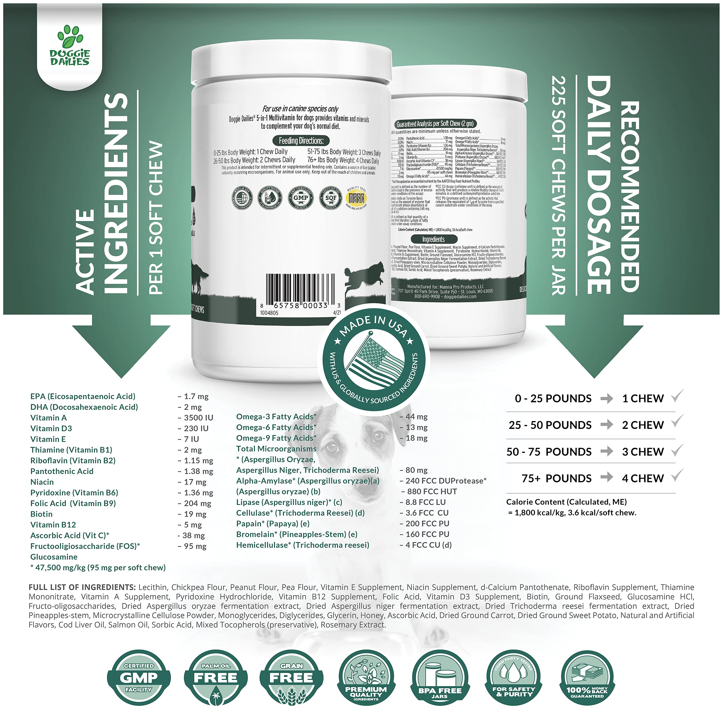 Doggie Dailies 5 in 1 Multivitamin for Dogs, 225 Soft Chews, Dog