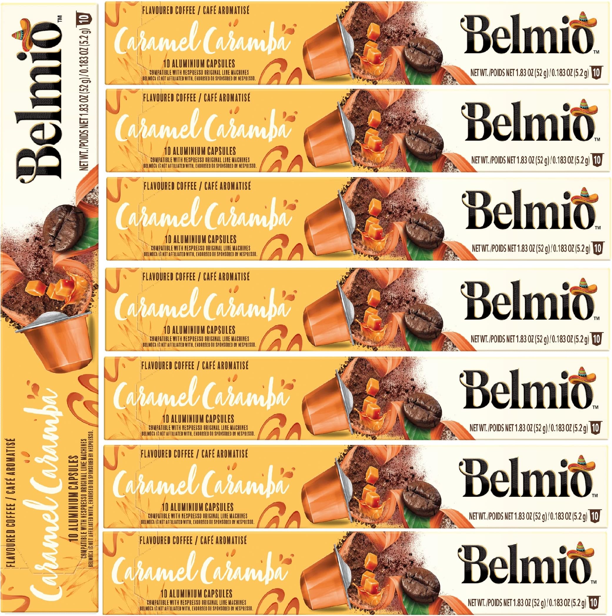 Belmio Caramel Caramba Flavour Aluminium Coffee Capsules, Pack of 8 (Total 80 Capsules)