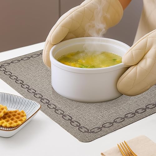 Miniatura 2 de Juego de 4 manteles individuales de cuero, resistentes al calor e impermeables, para comedor, antideslizantes, a prueba de arañazos, fáciles de