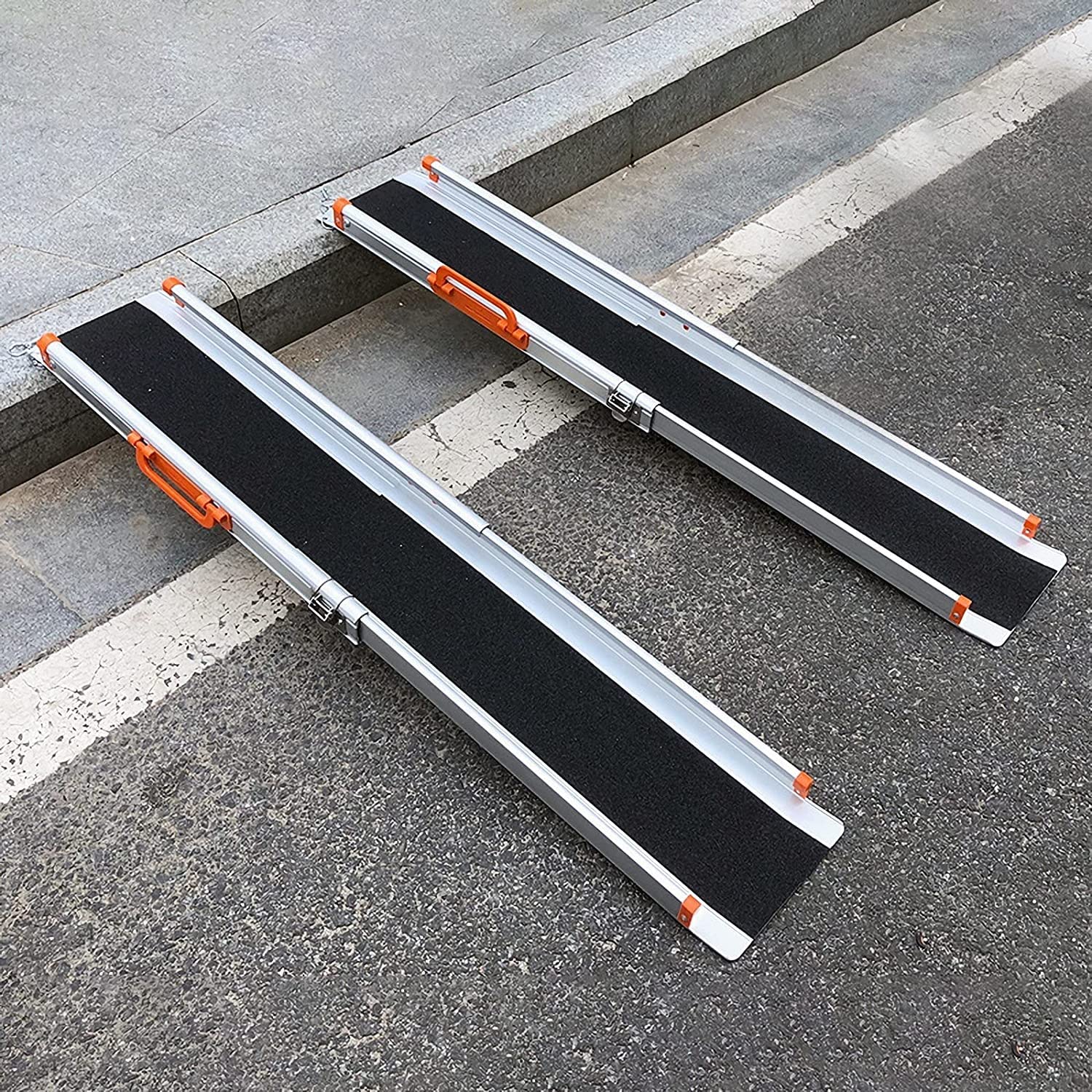 Rampa telescópica para silla de ruedas de 2 secciones, rampa de umbral de aluminio ajustable portátil con superficie antideslizante, rampa para scooter de movilidad de 660 libras para escaleras de cas