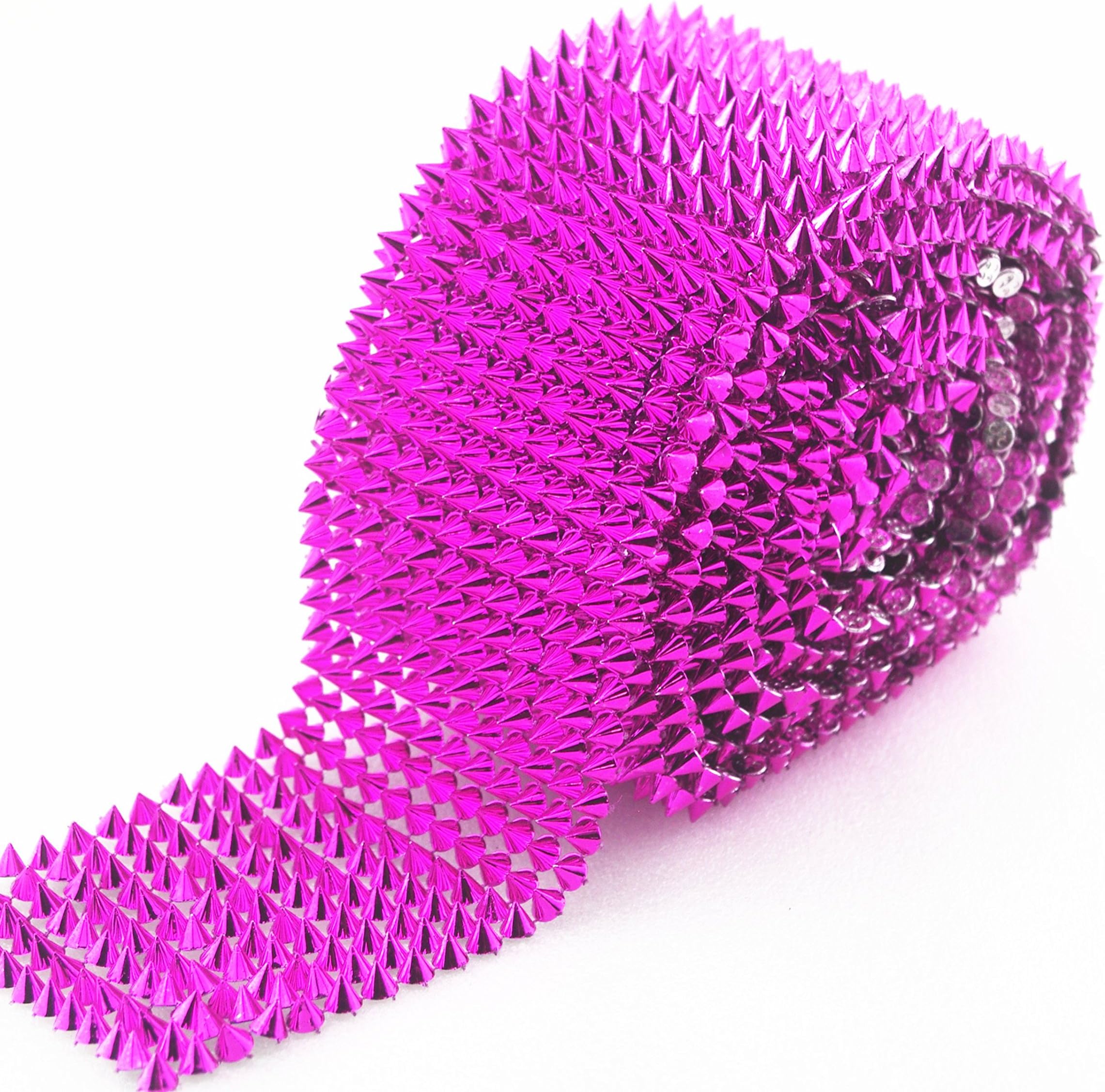Decorative Spike Stud Trim Mesh, 1 Yard Plastic Flatback Roll, Multi-Color, for DIY Crafts and Costumes (Fuchsia)