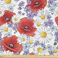 Vista 26 de Ambesonne Tela de Mariposas por Yarda, Patrones de Mariposas Estacionales Alegres Selva Tropical Naturaleza Salvaje Ilustración, Tela Decorativa