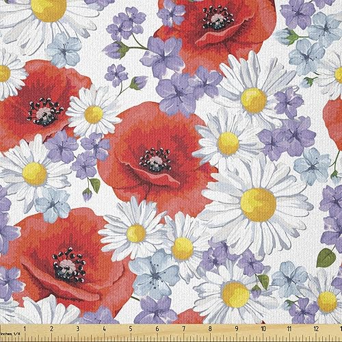 Miniatura 26 de Ambesonne Tela de Mariposas por Yarda, Patrones de Mariposas Estacionales Alegres Selva Tropical Naturaleza Salvaje Ilustración, Tela Decorativa