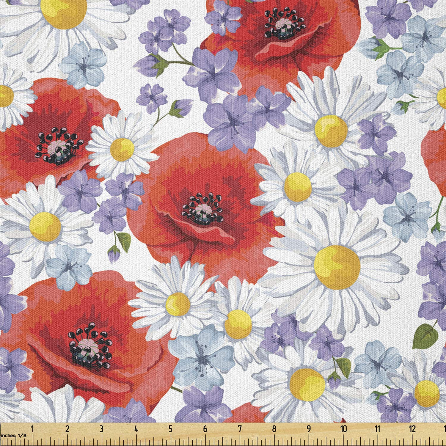 Ambesonne Flower Fabric by The Yard Purple Flowers Poppy and Daisy Summer Nature Wildflowers Graphic Stretch Knit Fabric for Clothing Sewing Arts Crafts Costumes Purses Bags 2 Yards Lavender Scarlet