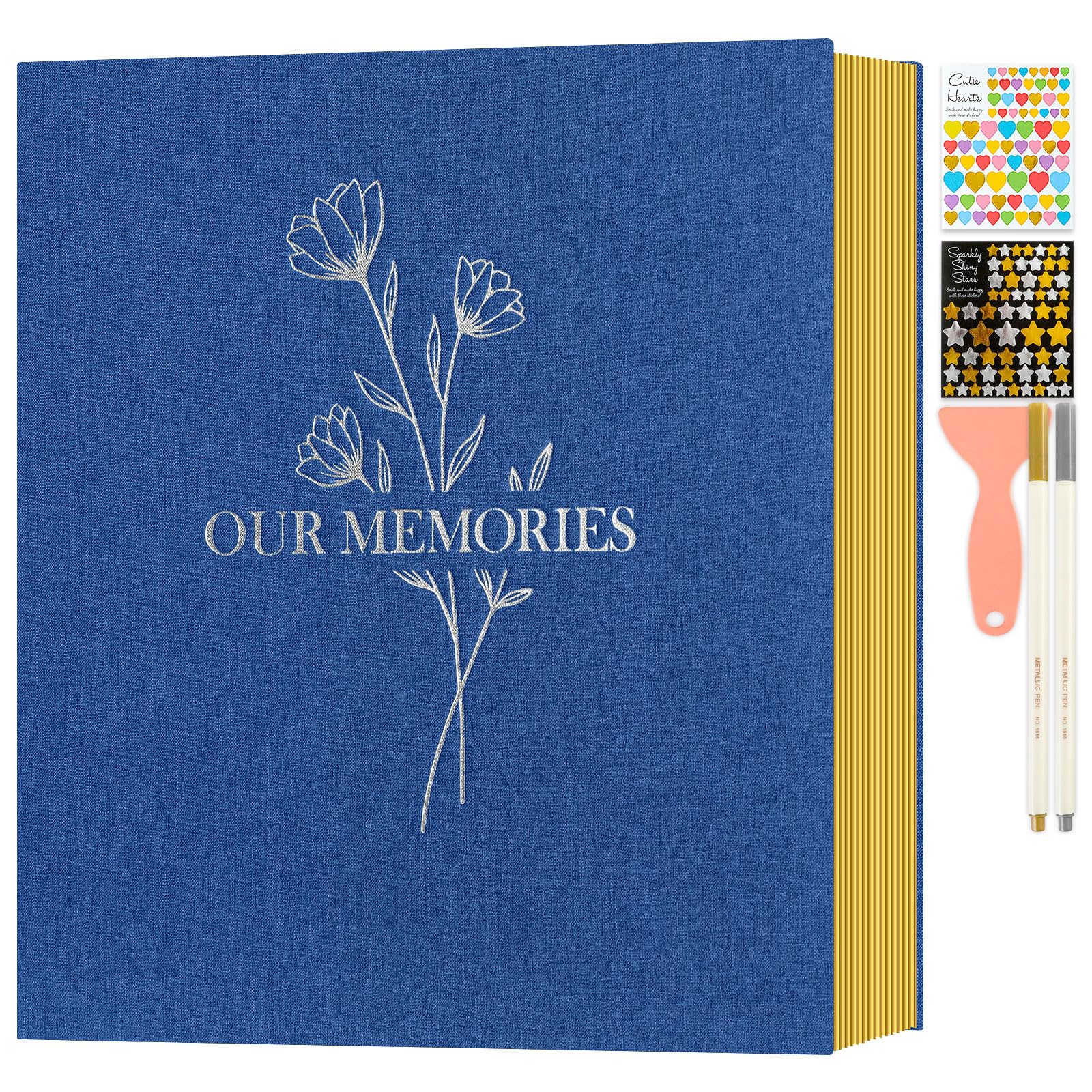 Lanpn Album fotografico autoadesivo, Piccolo OURMEMORIES album di foto in lino pagine magnetiche appiccicose, contiene diverse dimensioni 10x15cm 13x18cm immagini A5 (20 fogli / 40 pagine, Blu)