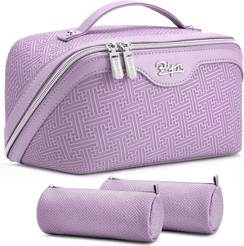 Necessaire de maquiagem BOYATU com textura de coluna romana, conjunto com 3 peças, 03-Purple