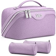 BOYATU Travel Makeup Bags for Women Vintage Roman Column Texture | Each Journey, Quiet Luxury Serenity - 3 Pcs Set Large Capacity Cosmetic Bag Organizer Toiletry PursePurple