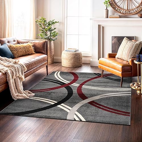 Miniatura 291 de Rugshop - Alfombra moderna con diseño de círculos ondulados Marrón