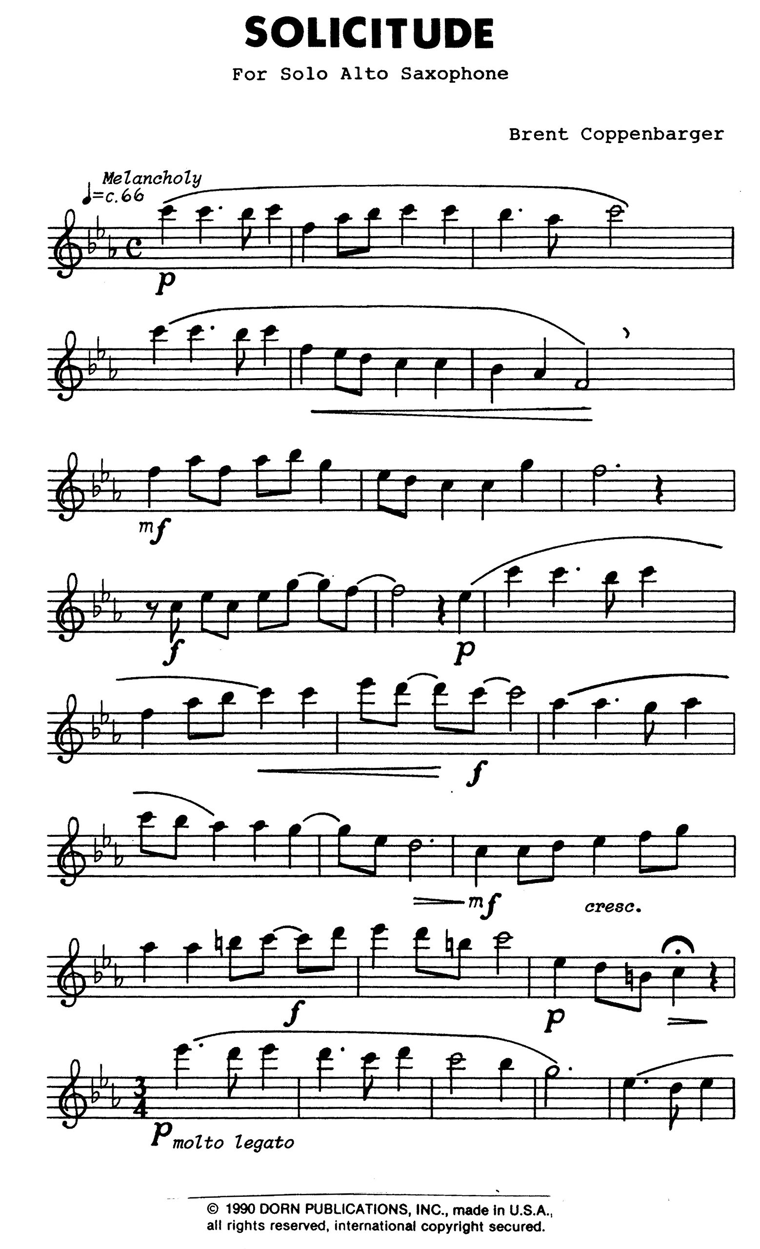 Solicitude for Solo Alto Saxophone by Brent Coppenbarger