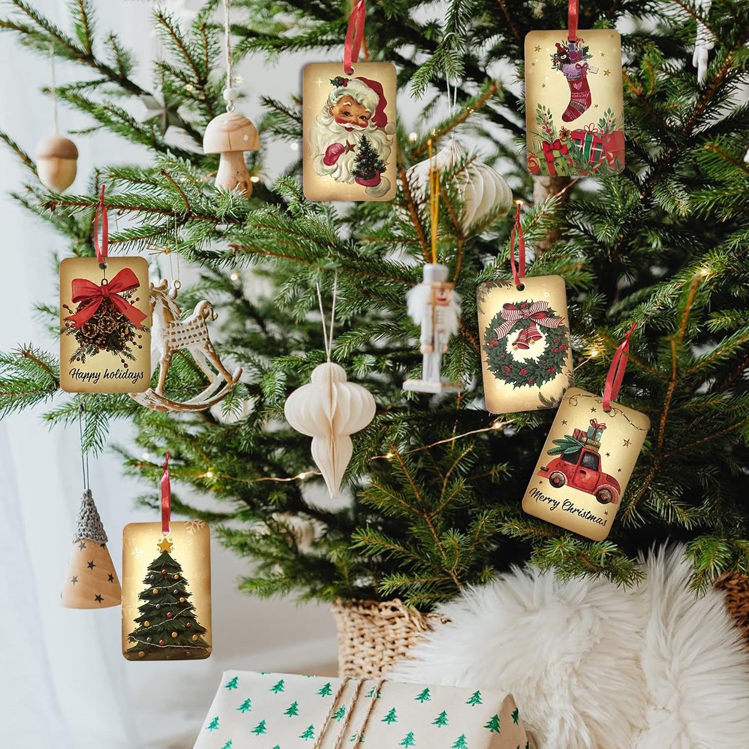 60 Vintage Christmas Gift Tags with String, Retro Xmas Hanging Name Tags with Santa Claus Perfect for Presents Wrapping Holiday Home Decor(2’’ x 3’’) - Image 6