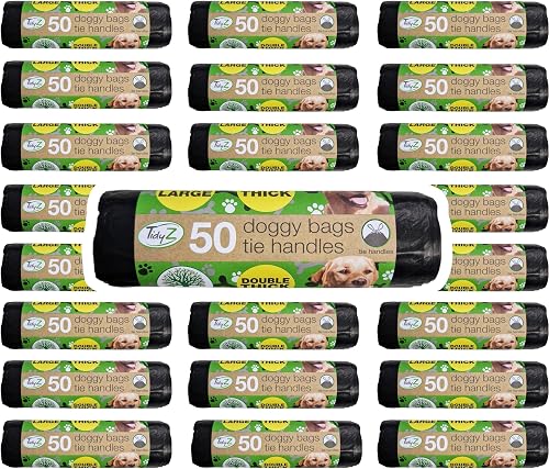 1200 TidyZ Dog Poo Bags. Made from 100% Recycled Plastic. Extra Strong, Extra Large Pet Waste Bags. Tie Handles. On a Roll. Unscented. Leakproof. 24 rolls of 50