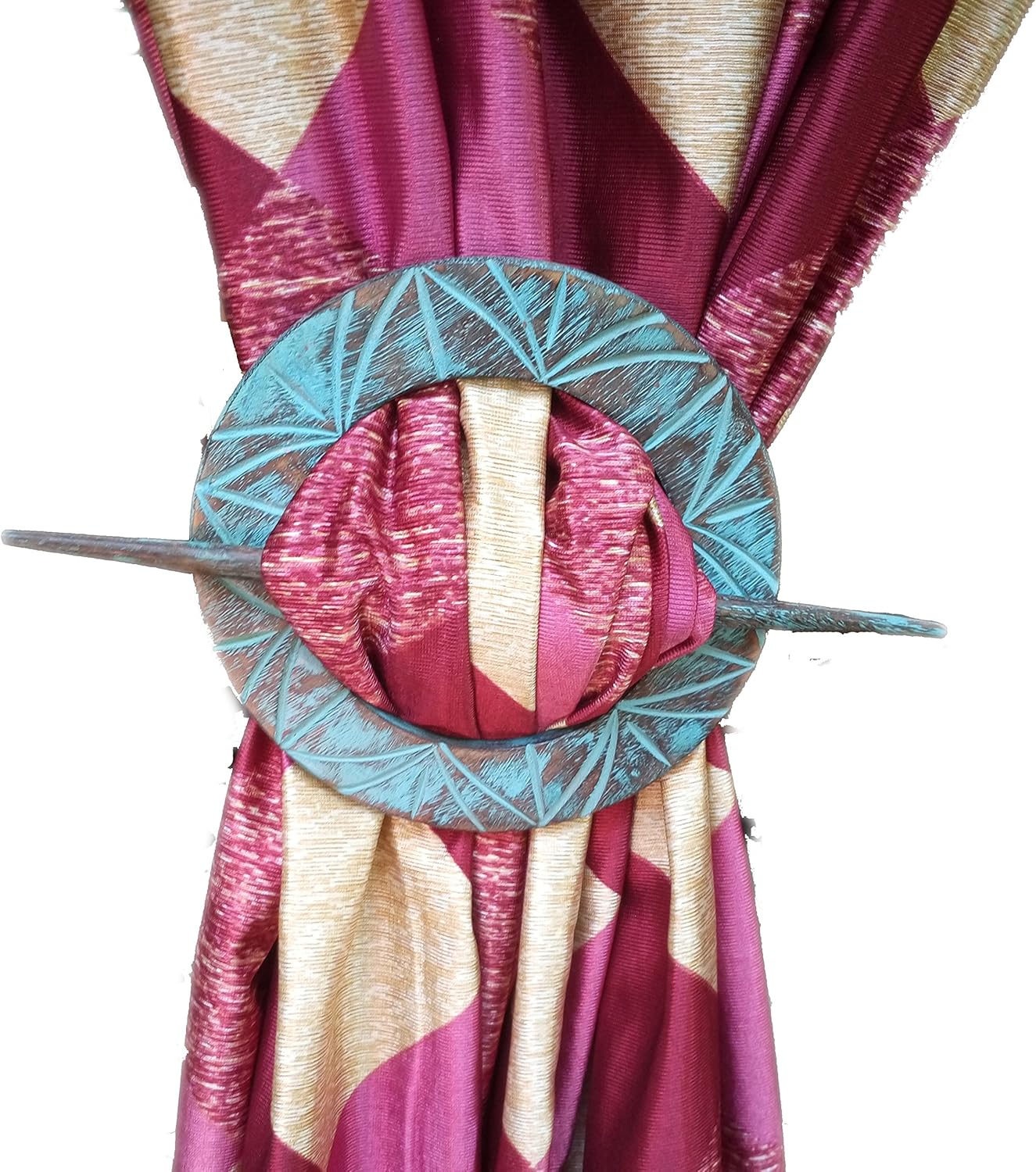 Antique Style Vintage Mango Wood Blue Curtain Tieback Set of 4 Curtain Holder by Hind Handicrafts (6 inch Diameter)