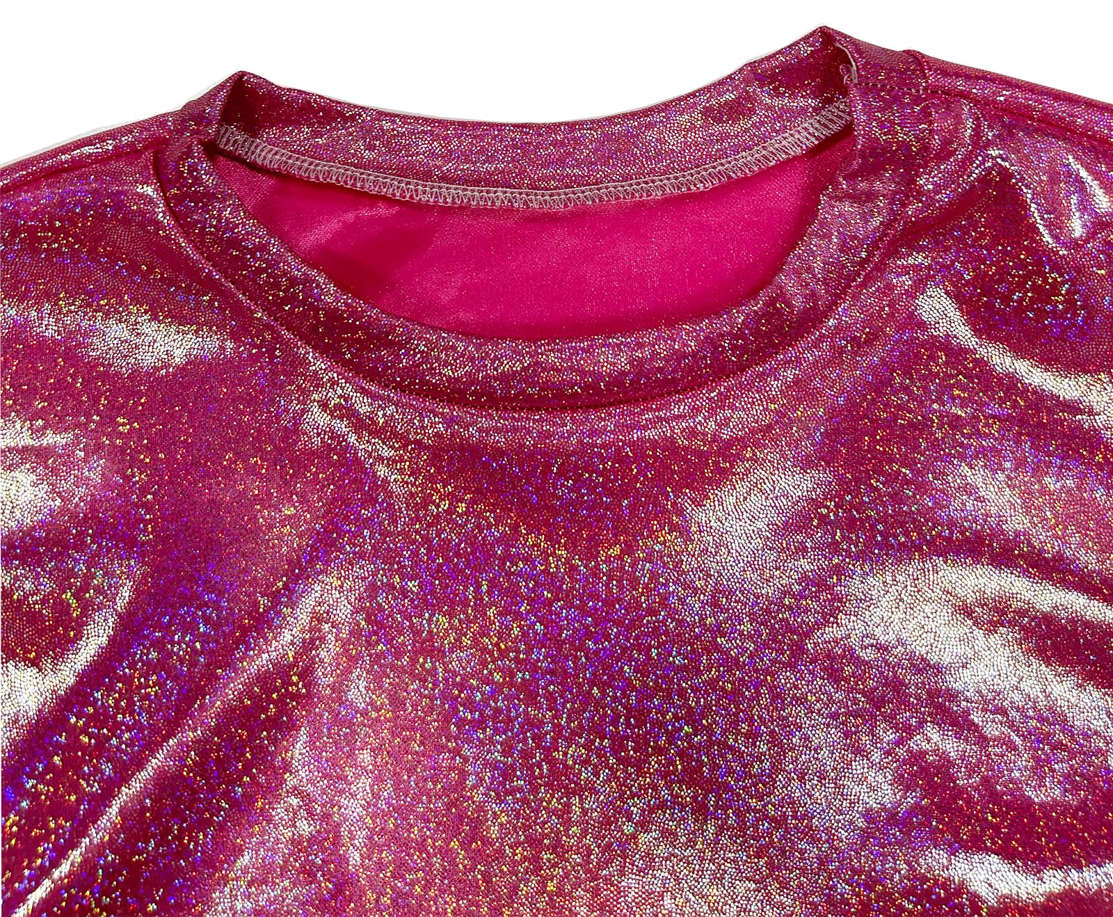 ZUYPSK T-shirt métallique pour enfants garçons et filles - Haut ample - Manches courtes - Paillettes - Fête de performance - T-shirt de danse jazz