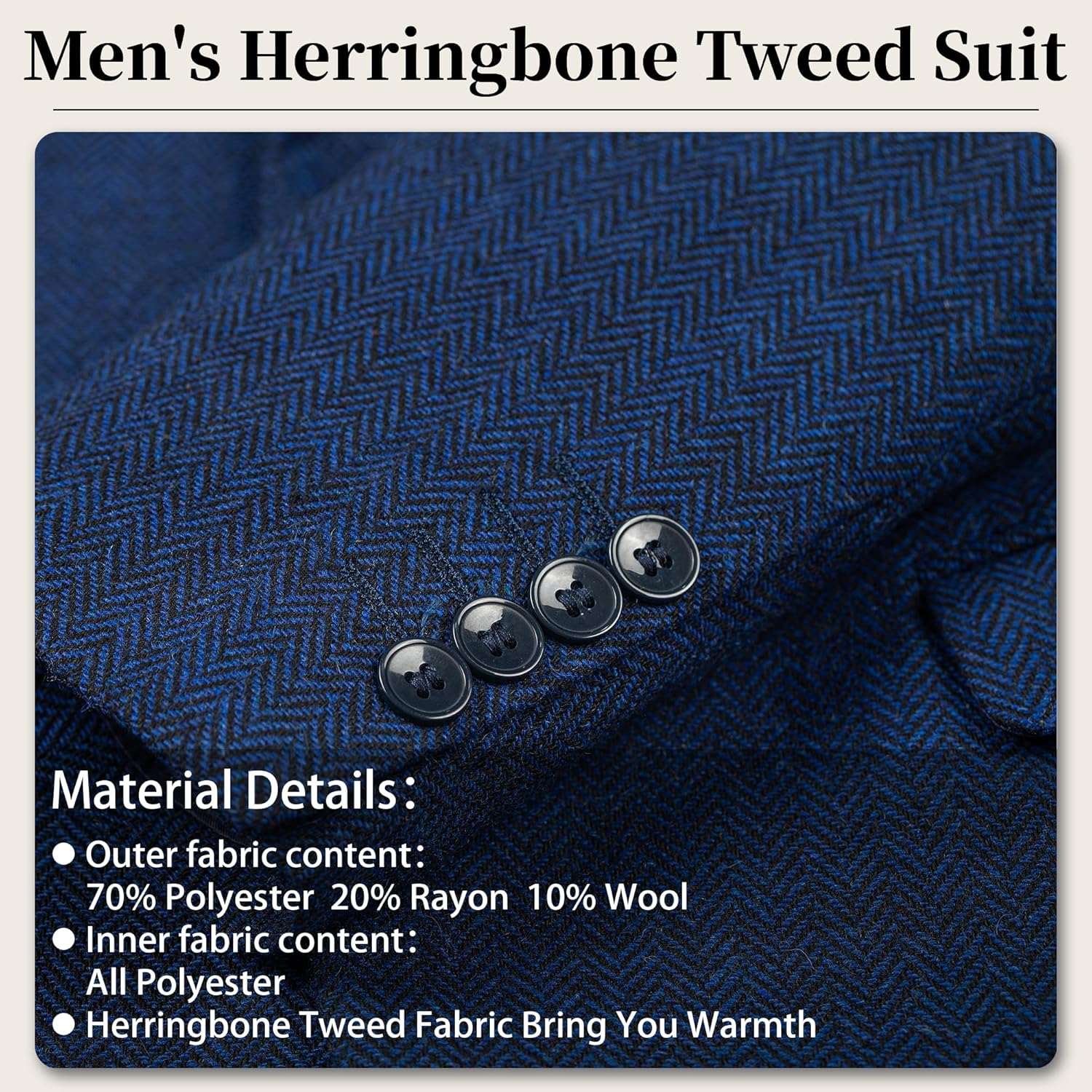 Men's Suits Herringbone Tweed Suits for Men Retro 3 Piece Peak Lapel Blazer Wedding Prom Suit Jacket Vest Pants Set - Image 2