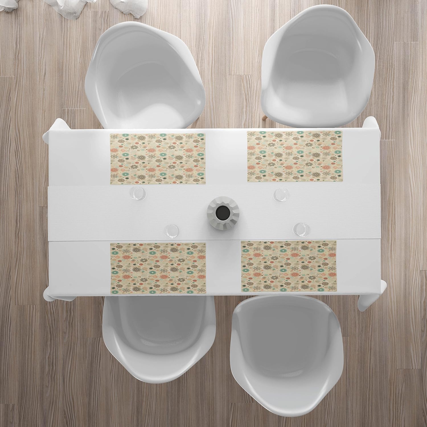 Ambesonne Winter Place Mats Set of 4, Retro Style Christmas Pattern with Various Gentle Snowflake Motifs Vintage Pastel, Washable Fabric Placemats for Dining Table, Standard Size, Pale Beige