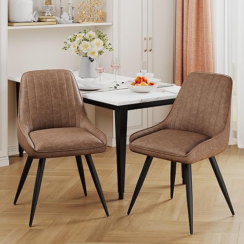 Alunaune Brown Modern Dining Chairs Set of 2 Upholstered Kitchen