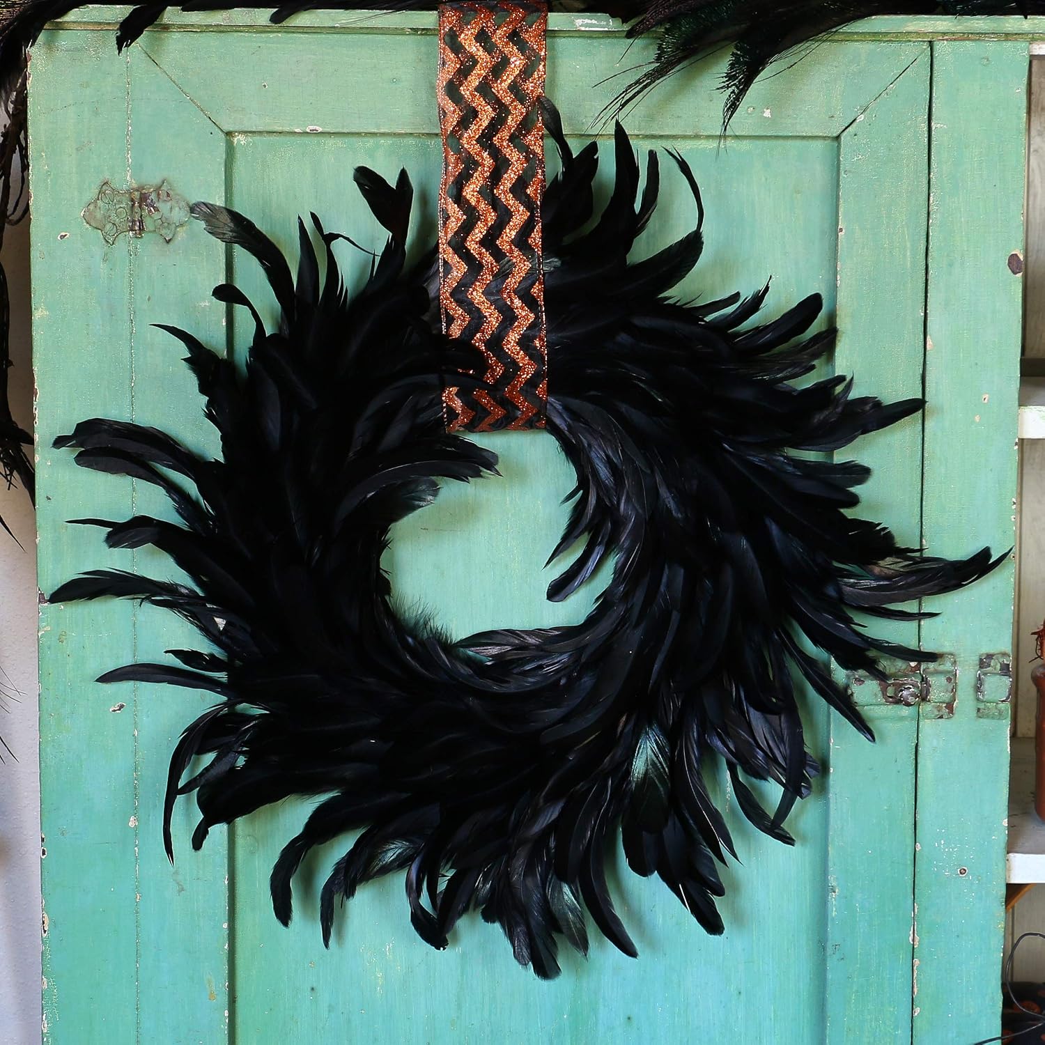 Natural Schlappen Feather Holiday Wreath - 12-13" Black Farmhouse Autumn or Fall Decor