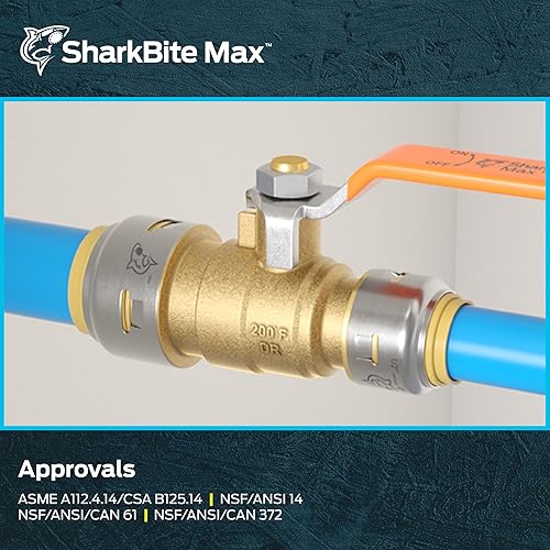 Miniatura 6 de SharkBite Max 34 x 12 en PTC, válvula de bola reductora, conexión de fontanería de cierre de agua de latón de empuje para conectar, UR22973