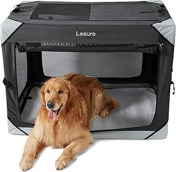 Lesure Collapsible Dog Crate - Portable Travel Kennel for Extra Large Dog, 4-Door Pet Crate with Mesh Windows, Indoor & Outdoor, Charcoal Gray