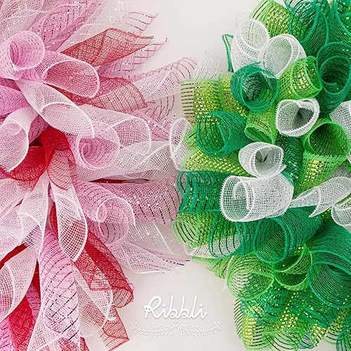 Miniatura 2 de Ribbli 4 rollos de cinta de malla blanca, 10 pulgadas x 30 pies (10 yardas) cada rollo, blanco metálico con lámina iridiscente, uso para guirnaldas