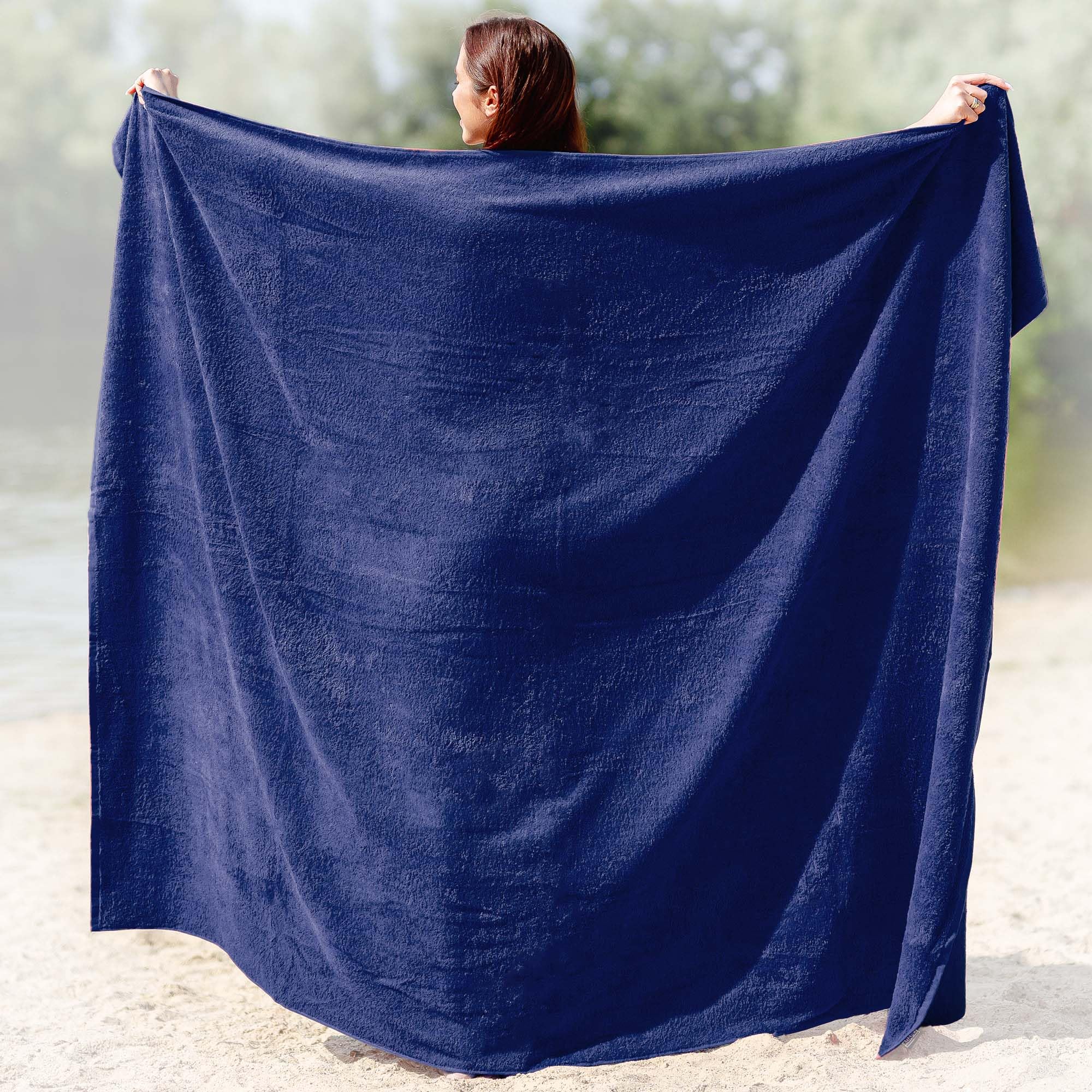 ADAMO Telo mare XXL 100% cotone – 100 x 220 cm, blu scuro: 360 – XXL asciugamano da sauna – telo da bagno in taglie forti – asciugamano da doccia & asciugamano da sauna