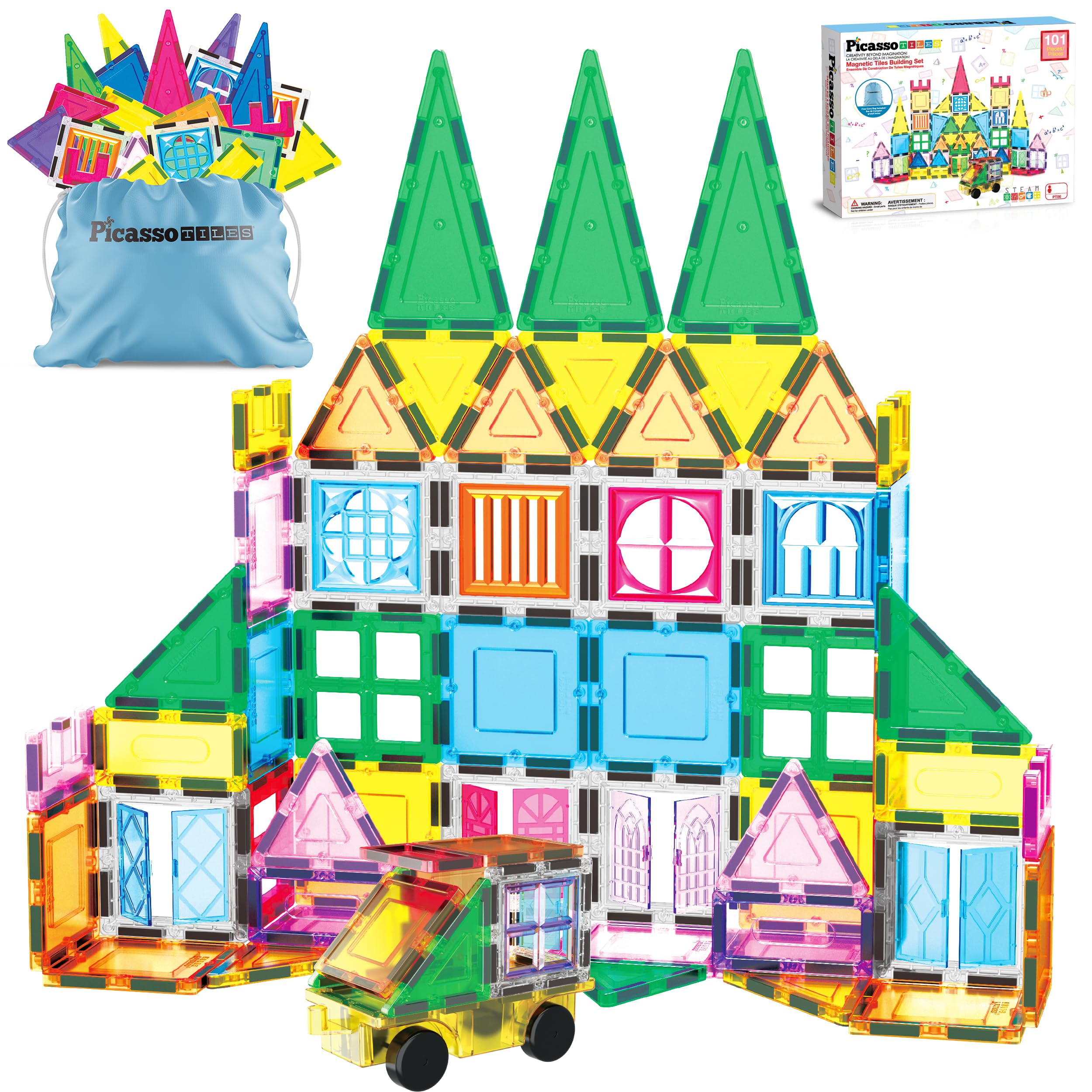 101 Piece Magnetic Tile Building Blocks Set with Durable Storage Bag STEM Educational Con…