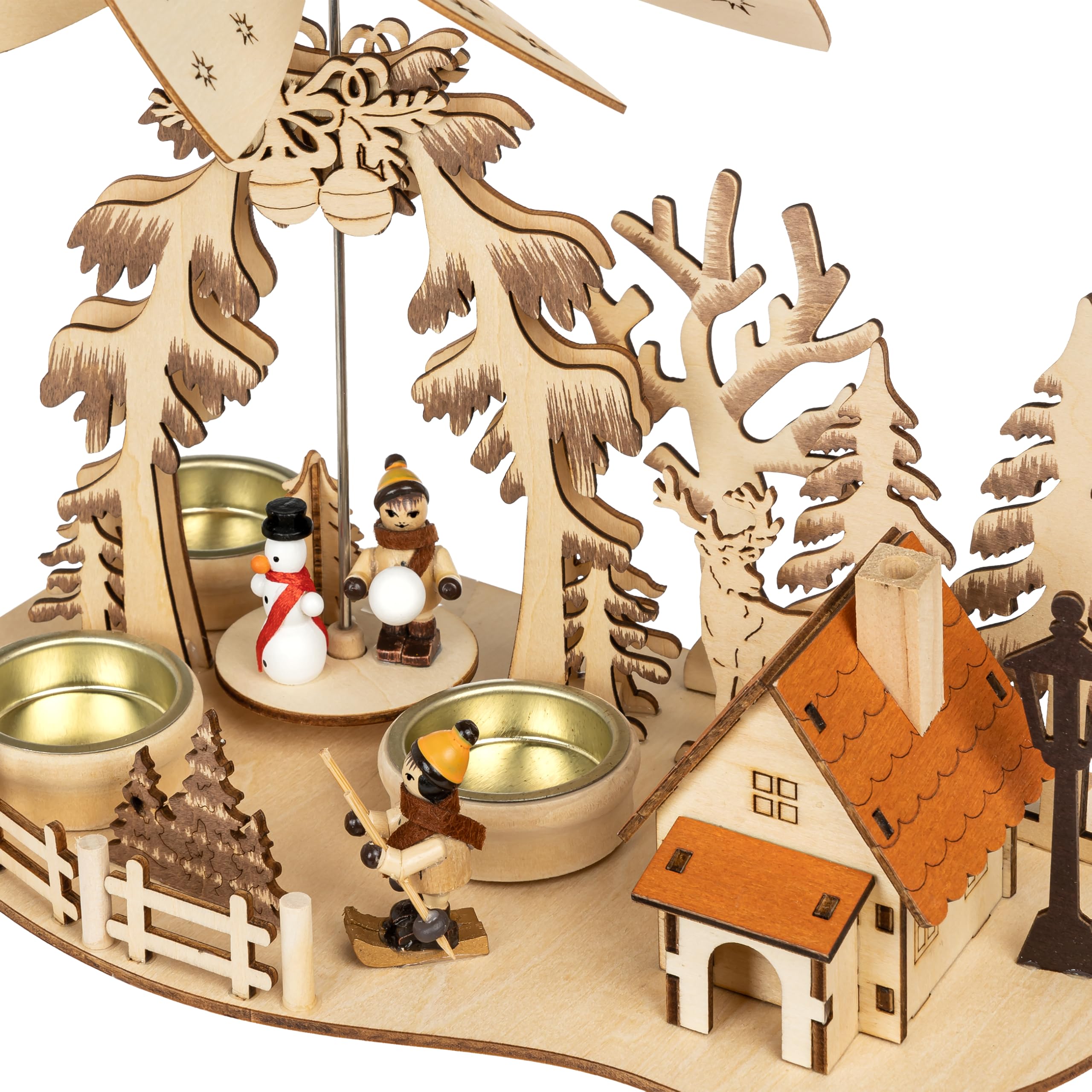 SIKORA P35e 2-in-1 Holz Teelicht Weihnachtspyramide Deko Pyramide Räucherfigur Wald mit rauchender Hütte