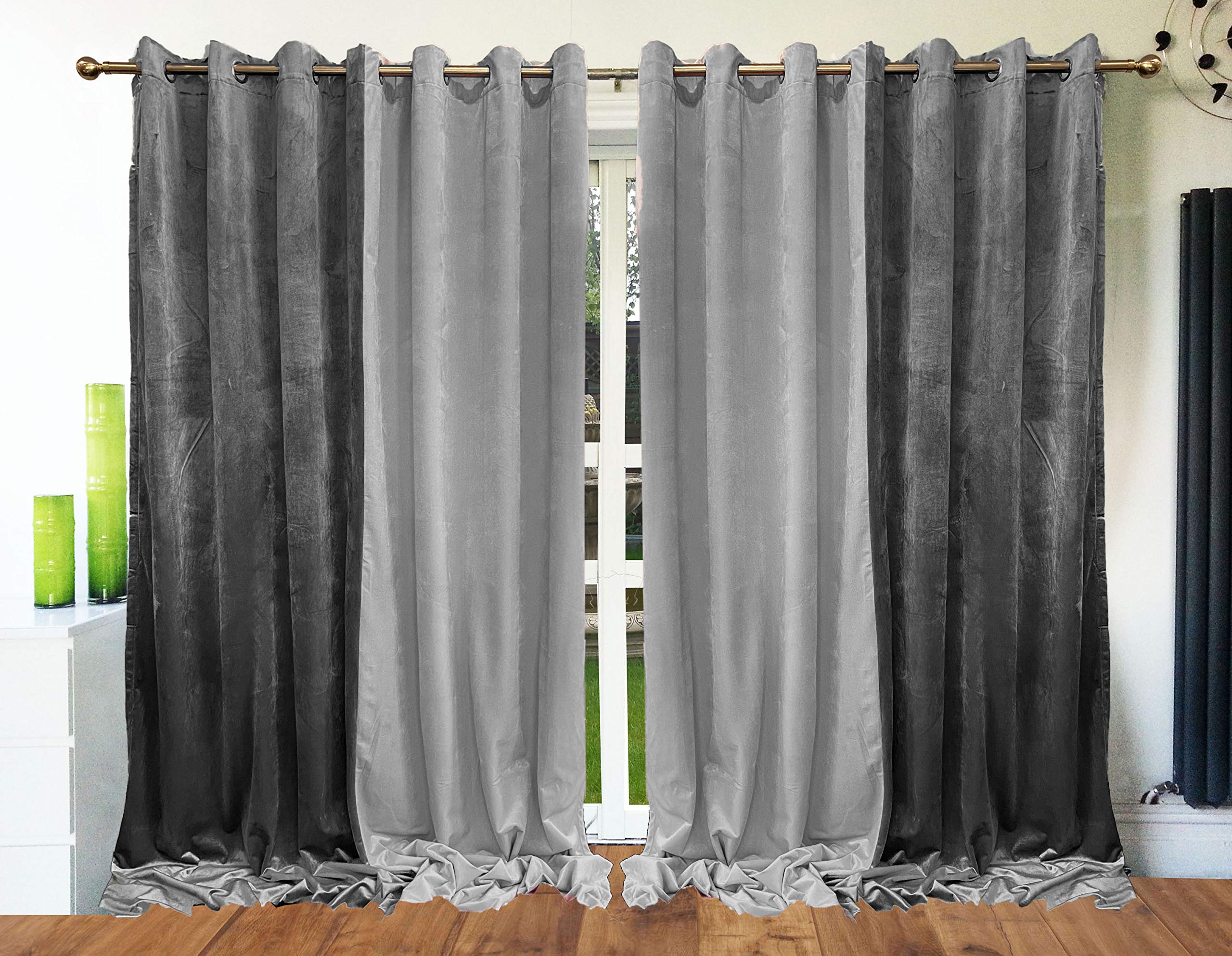 Cushion Mania Tende ad anello con occhielli, completamente foderate, velluto ITALIA, 2 tonalità (argento/grigio, 228,6 cm di larghezza x 274,3 cm di lunghezza)