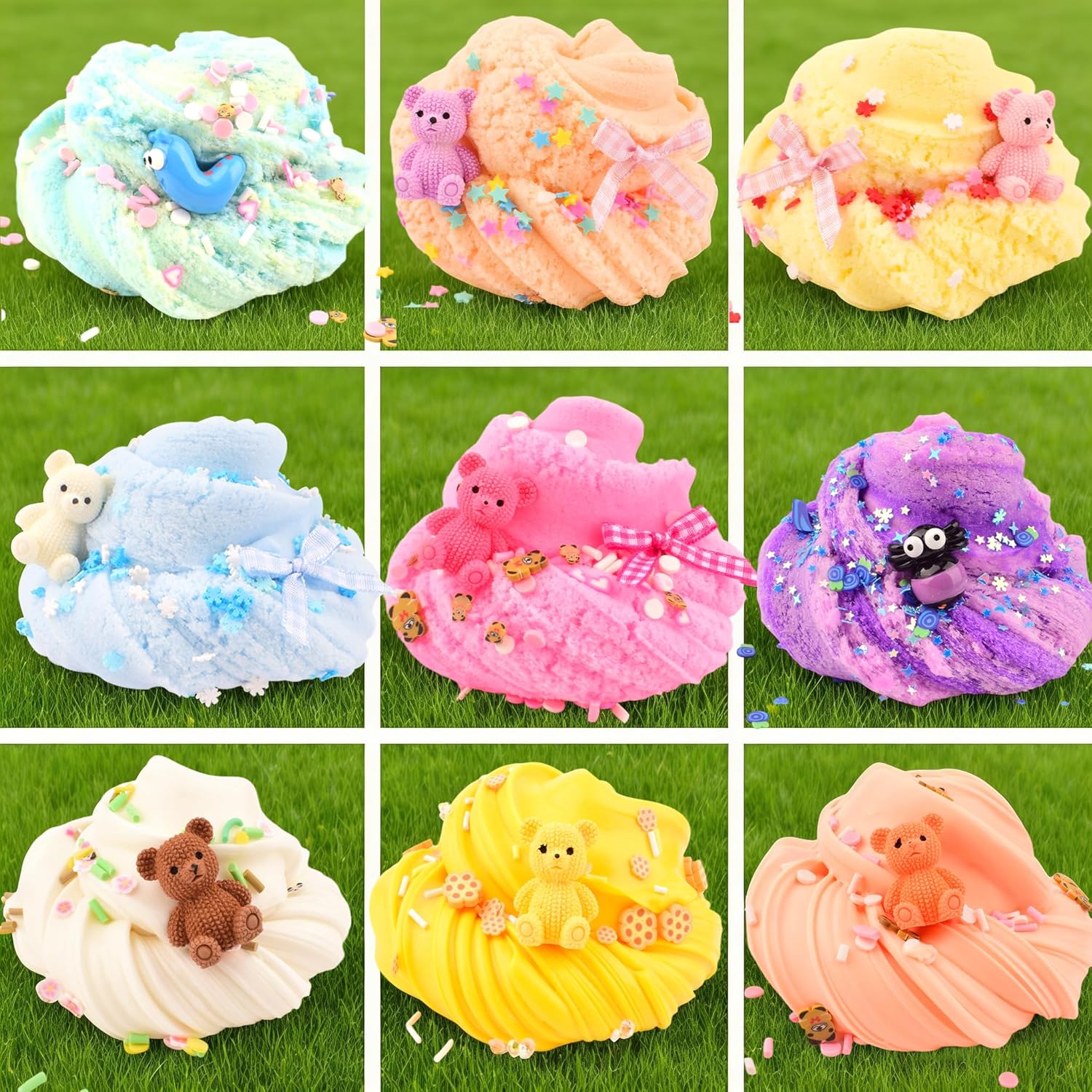 4 Pack Butter Slime Kit, Cute Stuff for Kid Bear Slimes Kits, Super Soft and Non-Sticky, Stress Relief Toy for Kids Education Girls and Boys with Cute Charms Add-ins, Birthday Party Favors