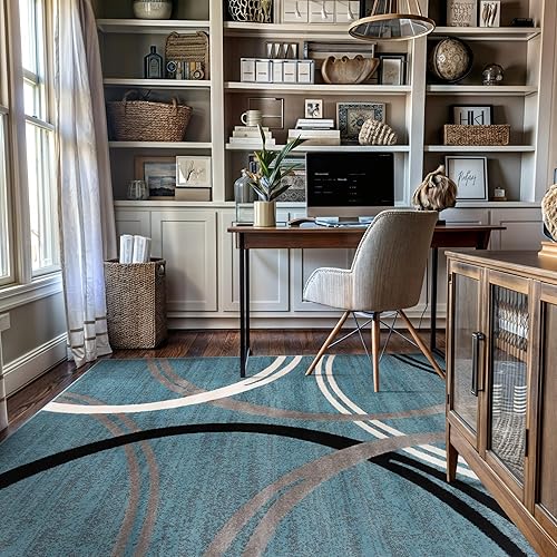 Miniatura 311 de Rugshop - Alfombra moderna con diseño de círculos ondulados Marrón