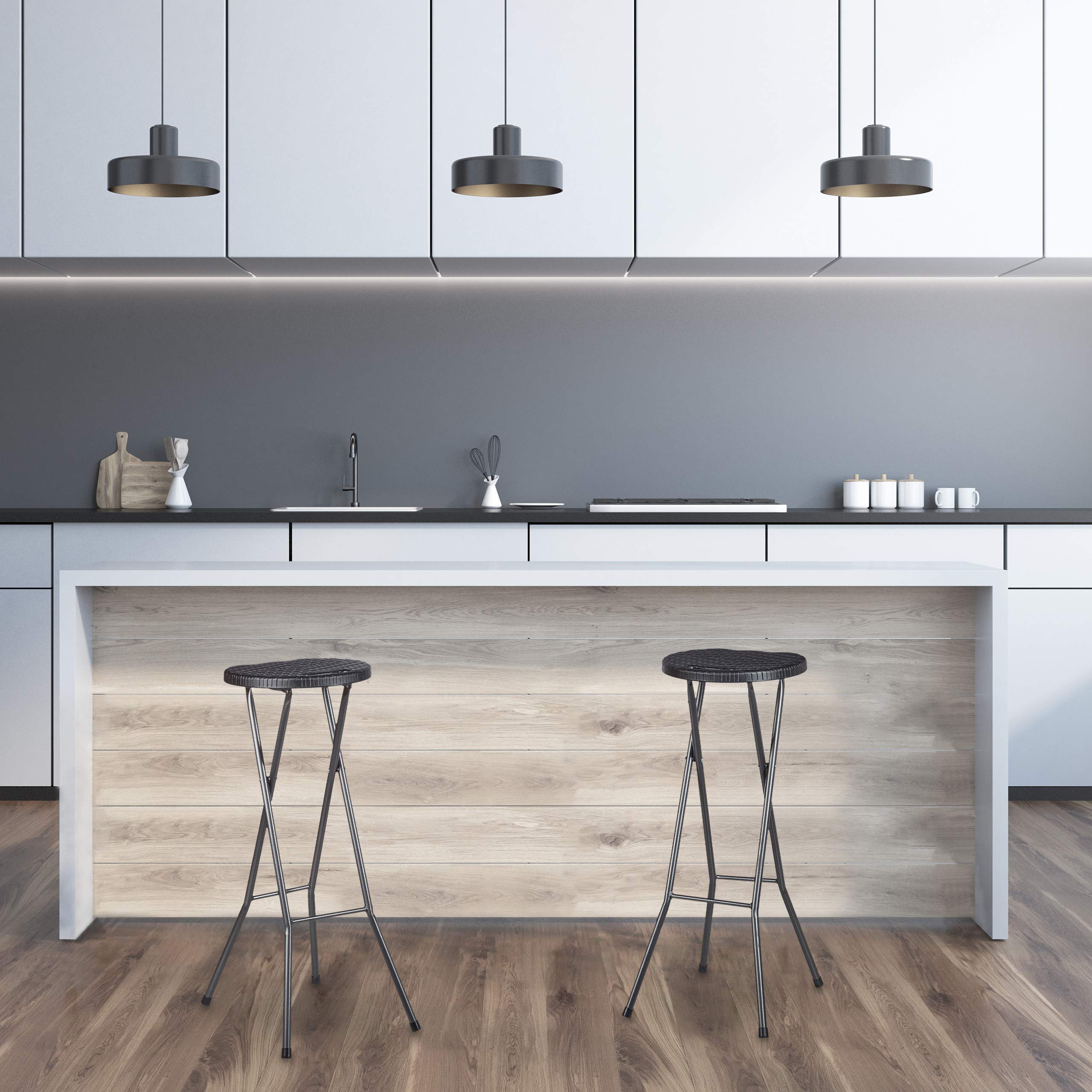 Relaxdays Sgabello Pieghevole, 80 cm, Sedia Alta senza Schienale da Bistrò, Plastica Resistente alle Intemperie, Nero
