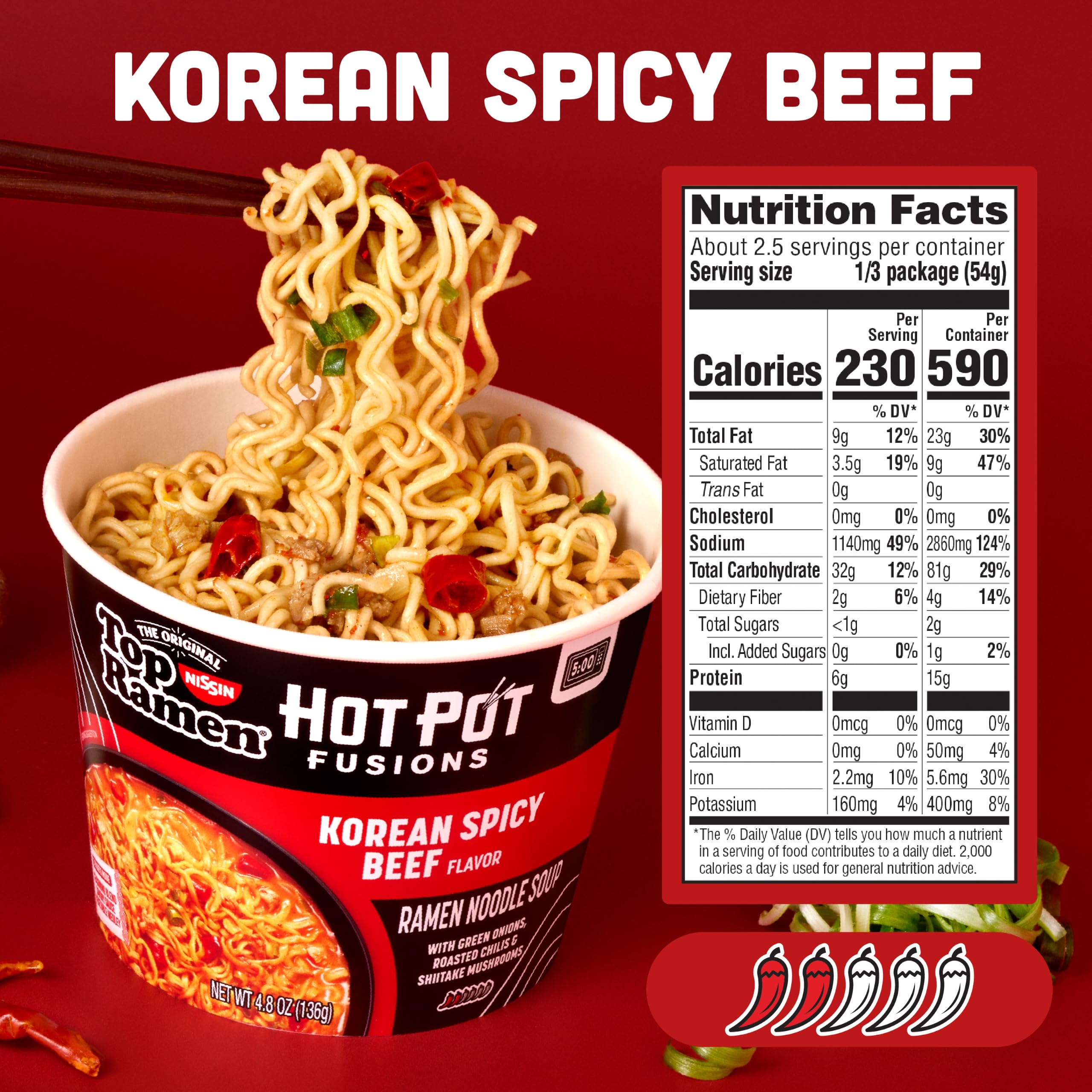 Amazon.com: Top Ramen Hot Pot Fusions Korean Spicy Beef, 4.8 Ounce