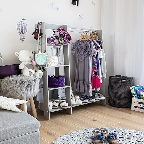 Miniatura 5 de Sweet Home from wood Armario infantil – Perchero de madera con riel colgante y estante de exhibición para niños – Muebles de vestir de bricolaje,