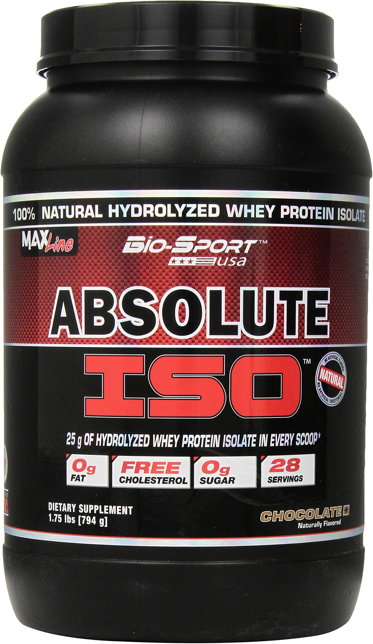 Bio-Sport USA Absolute ISO, Natural Hydrolyzed Whey Protein Isolate with No Artificial Sweeteners, Naturally Flavored Chocolate, 28 Servings