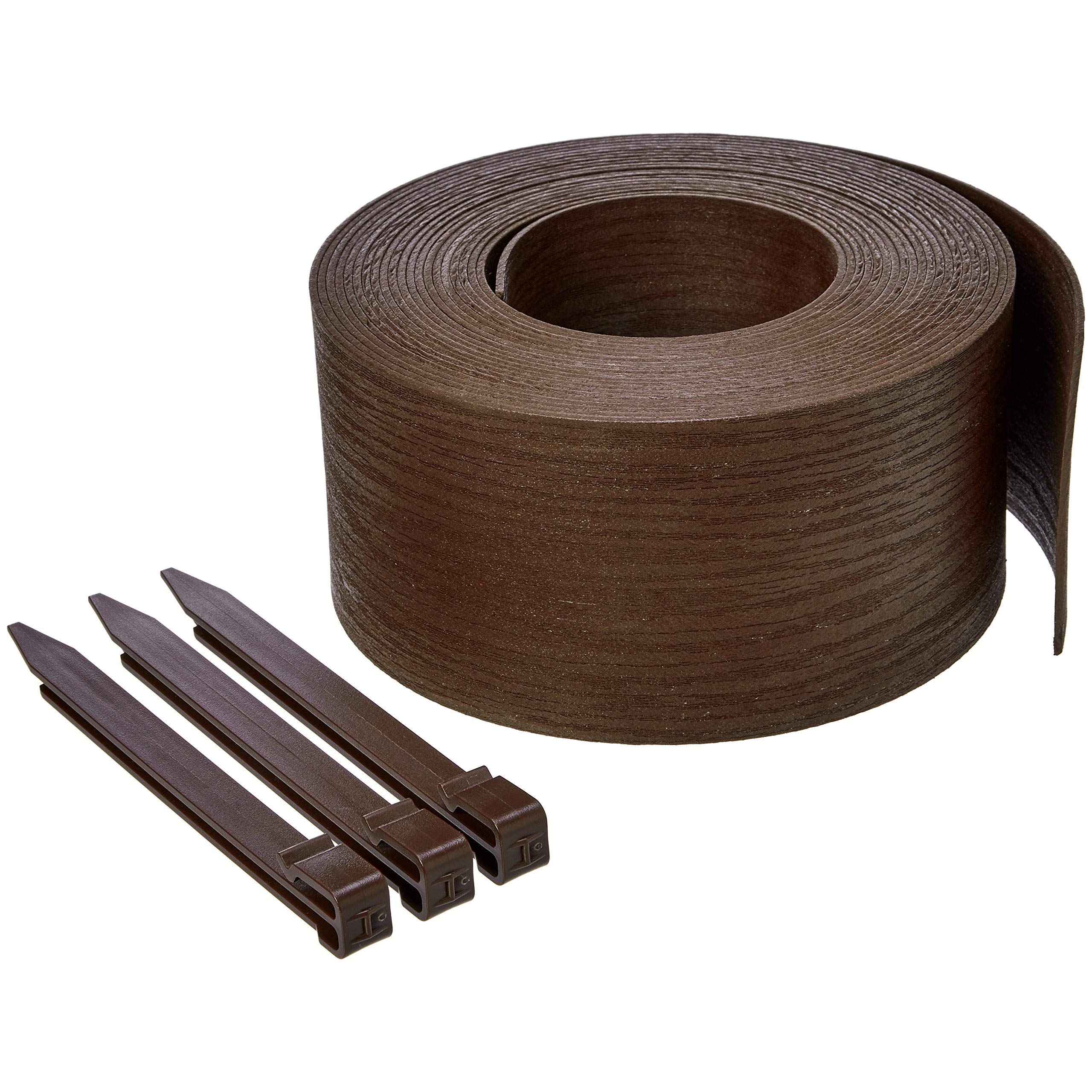 Amazon Basics Lawn Edging Coil Border with 10 Stakes, Landscape Garden Edging 13-cm/5-Inch x 12-m/40-Feet, for Lawns Raised Beds Pathways, Brown