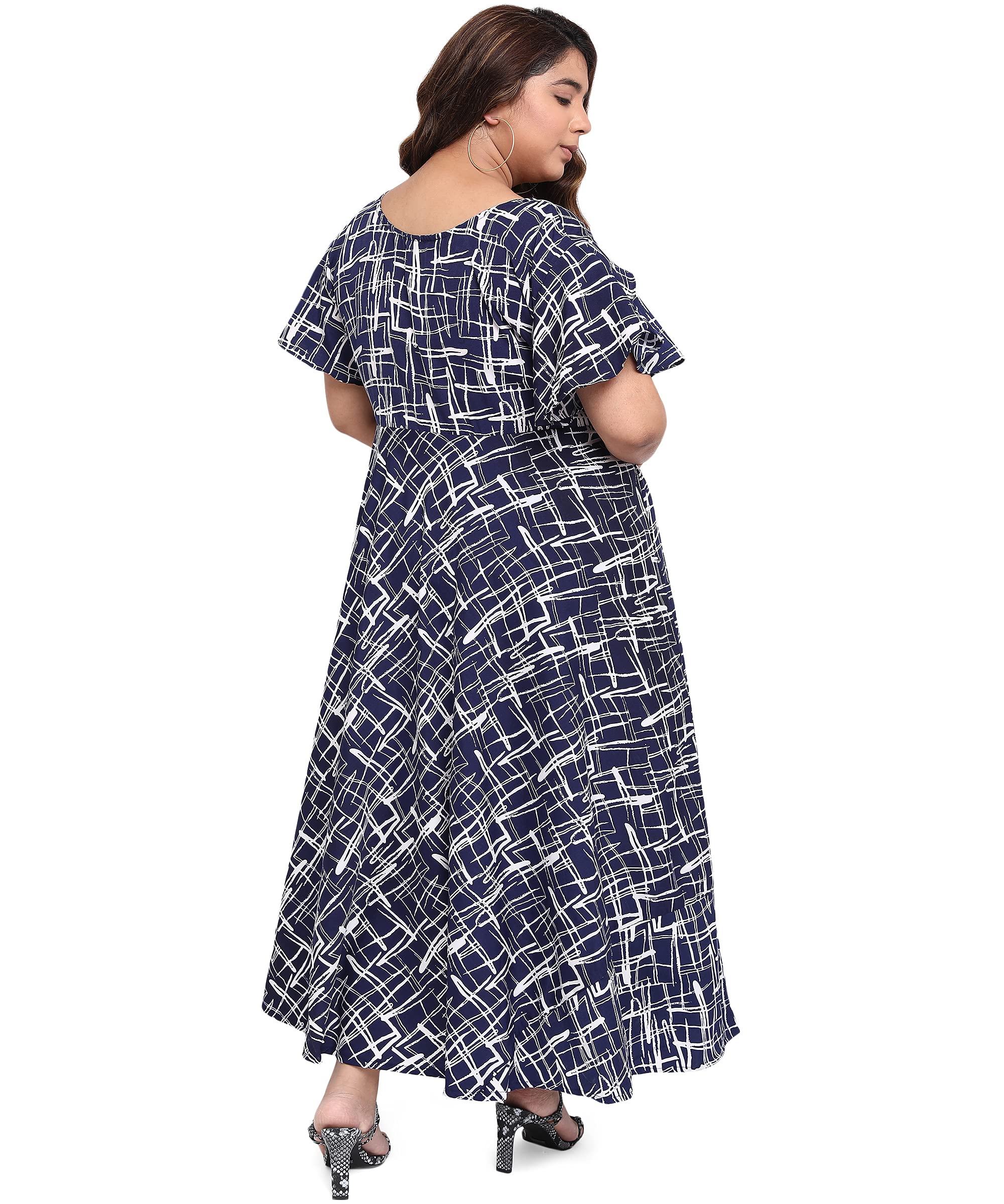 Oomph Women's Western & Fusion Wear Crepe A-Line Maxi Plus Size Dress - Navy Blue - Od239_4Xl