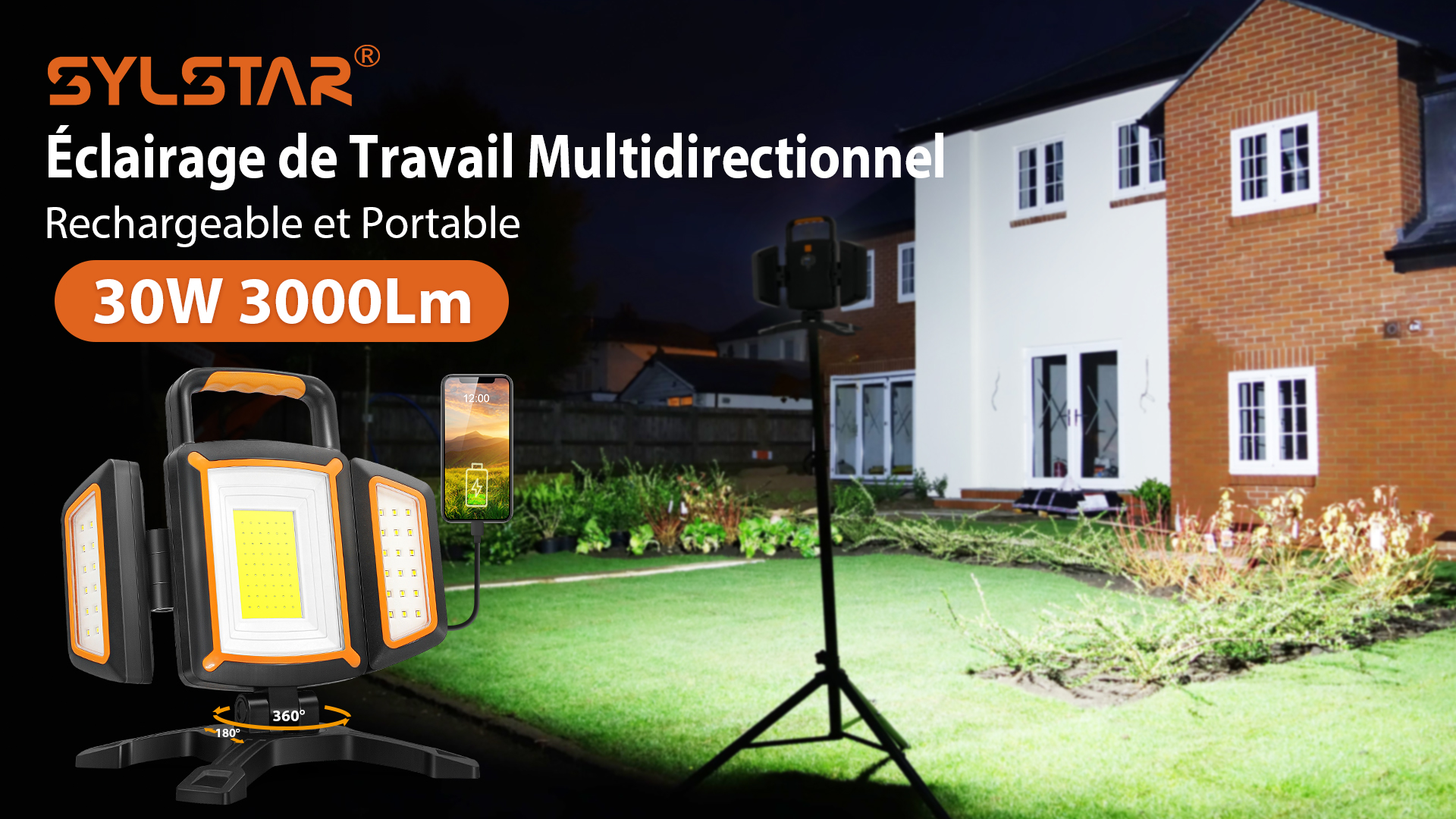 50W Projecteur LED Exterieur, 5000LM 7000K Spot LED Extérieur, 72 Puces