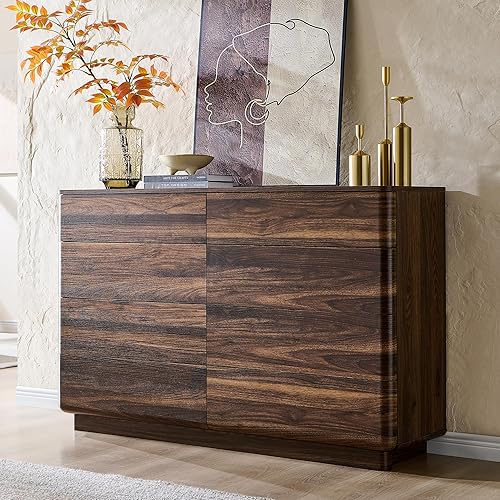 ACCOHOHO 8 Drawer Dresser, 52" Wide Modern Chest of Drawers, Push-to-Open Wood Storgae Organizer with Large Drawers,Curved Profile Design,Dresser TV Stand for Bedroom, Living Room, Hallway,Brown