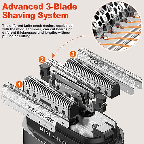 Miniatura 2 de Telfun Mini afeitadoras eléctricas de aluminio para hombres, afeitadora facial portátil de viaje para hombres, afeitadora de barba eléctrica USB-C