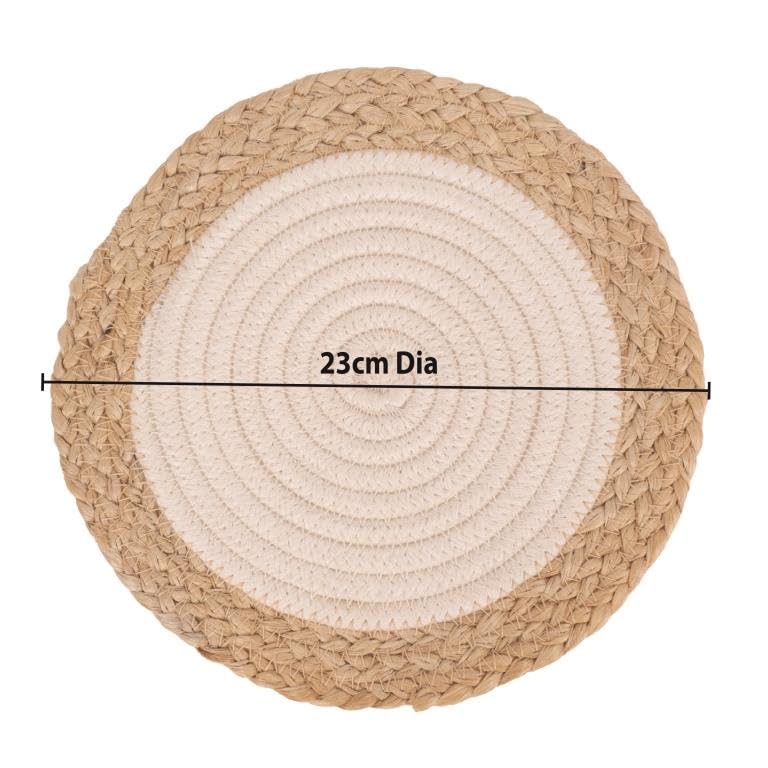 Image of DENOVA Cotton Rope Trivet for Hot Pots and Pans (Cream & Jute Line (Pack of 2)
