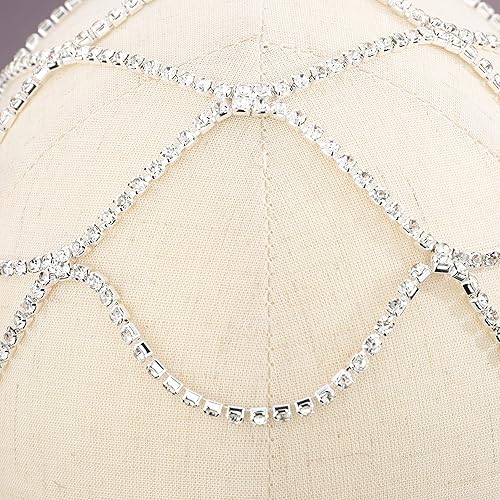 Miniatura 5 de YERTTER Cadena de malla plateada con diamantes de imitación para boda, cadena de tenis en capas, accesorios para la cabeza de los años 20, joyería,