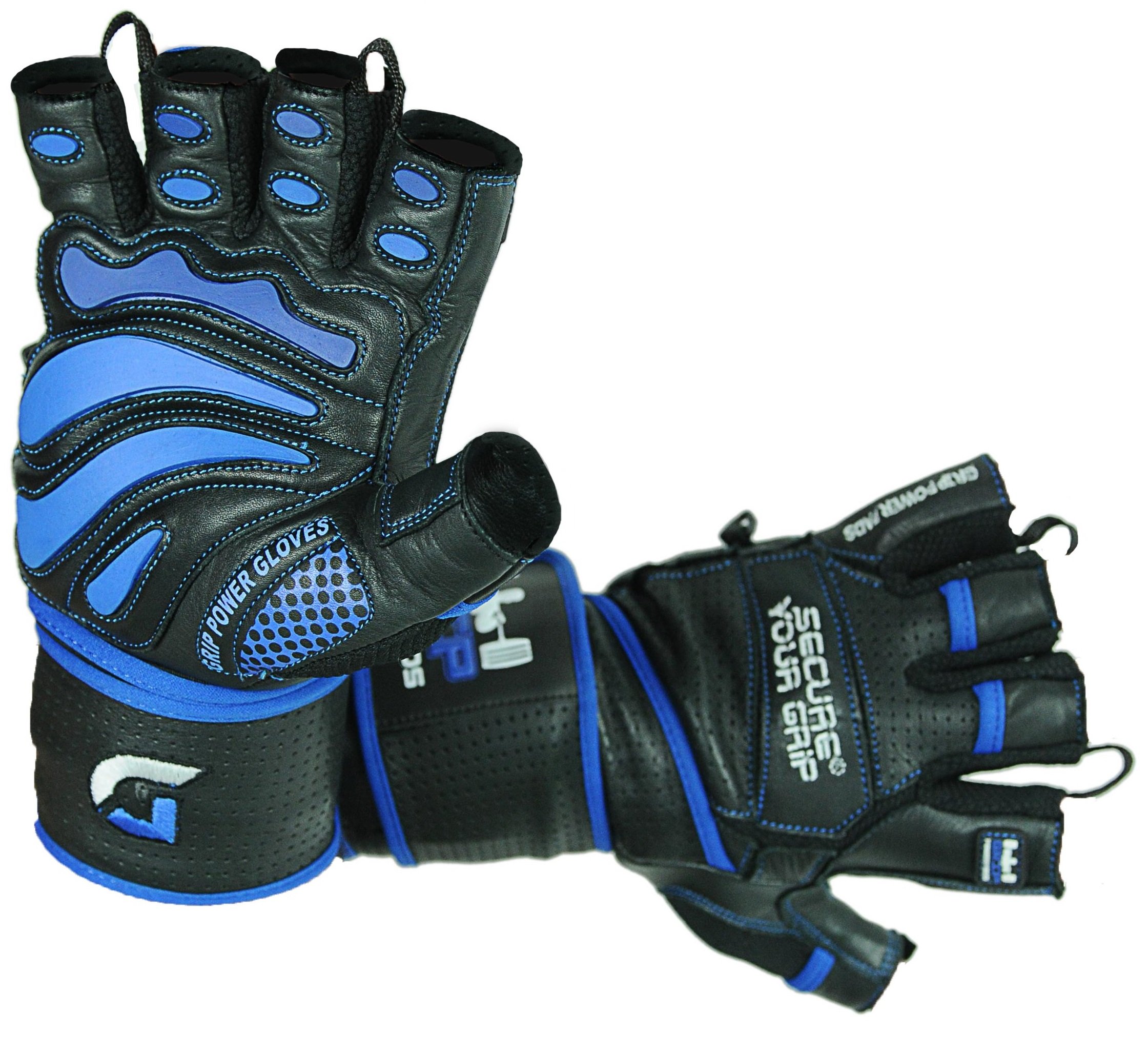 Grip Power Pads Elite - Guanti da palestra in pelle con fasce da polso integrate da 5 cm, design in pelle per sollevamento pesi, sollevamento pesi, bodybuilding e allenamento di forza
