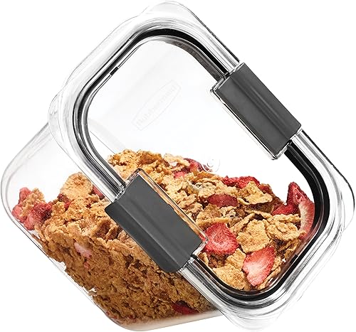 Vista 28 de Rubbermaid Brilliance - Recipiente para almacenar cereales con boquilla abatible, aptos para lavavajillas, diseño transparente con color azul, 32