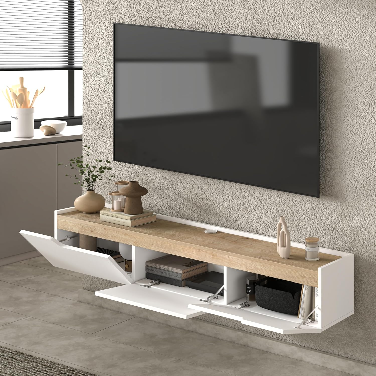 Atelier Mobili Floating TV Stand for 80 Inch TVs, Modern Entertainment Center with Cable Management, Elegant TV Stands for Living Room, Sleek and Stylish Design for Home Decor