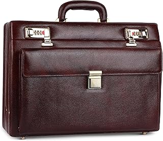 HAMMONDS FLYCATCHER Expandable Briefcase for Men, Genuine Leather Office Bag, Travel Bag with Dual Combination Lock Protec...