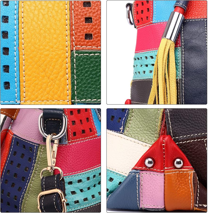 Segater® Sac a main multicolore en cuir veritable pour femme - Sac a