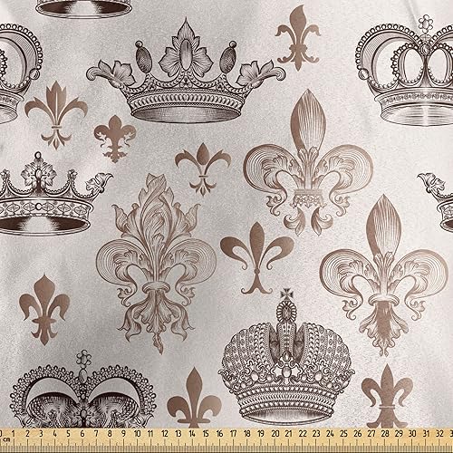 Miniatura 518 de Lunarable - Tela para amantes de perros de The Yard, patrón divertido de animales de dibujos animados en posiciones caprichosas estirando y Beige y