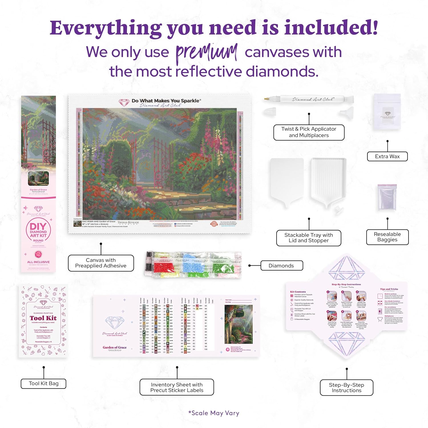 DIAMOND ART CLUB Garden of Grace Diamond Painting Kit, Fun DIY Crafts for Adults, Round Diamond Art Canvas by Thomas Kinkade, 18" x 13" (45.7 cm x 33 cm)